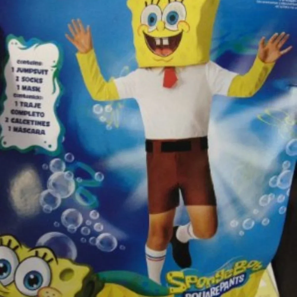SpongeBob Halloween Costume 4/6 Nickelodeon Jumpsuit, Headpiece, Socks Boys 4 Pc